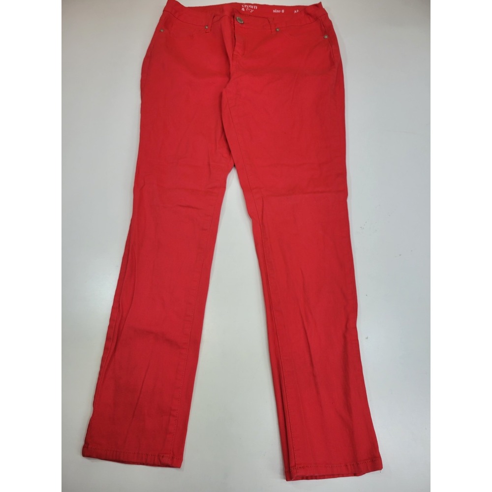 Crown & Ivy Womens Size 6 Red Skinny Pants Stretch 5 Pocket Casual Ankle
